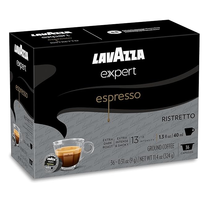 Lavazza Expert Espresso Ristretto Capsules Extra Dark Roast Arabica and Robusta Blend Compatible with Lavazza Classy Machines (36 Capsules) (Pack of 2)