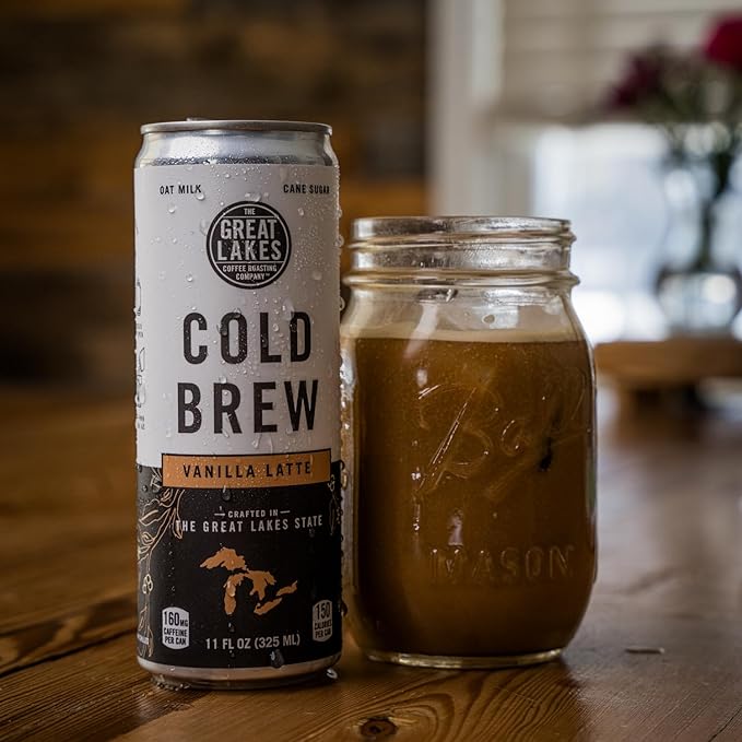 Great Lakes Vanilla Oat Milk Cold Brew Latte Coffee 11 Ounce Cans Pack of 12