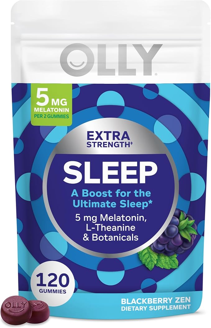 OLLY Sleep &amp Energy Gummies Bundle - Melatonin L-Theanine B12 CoQ10-120 + 60 Count