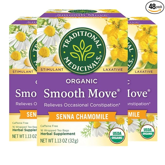 Traditional Medicinals Organic Smooth Move Senna Chamomile Herbal Tea Relieves Occasional Constipation (Pack of 3) - 48 Tea Bags Total