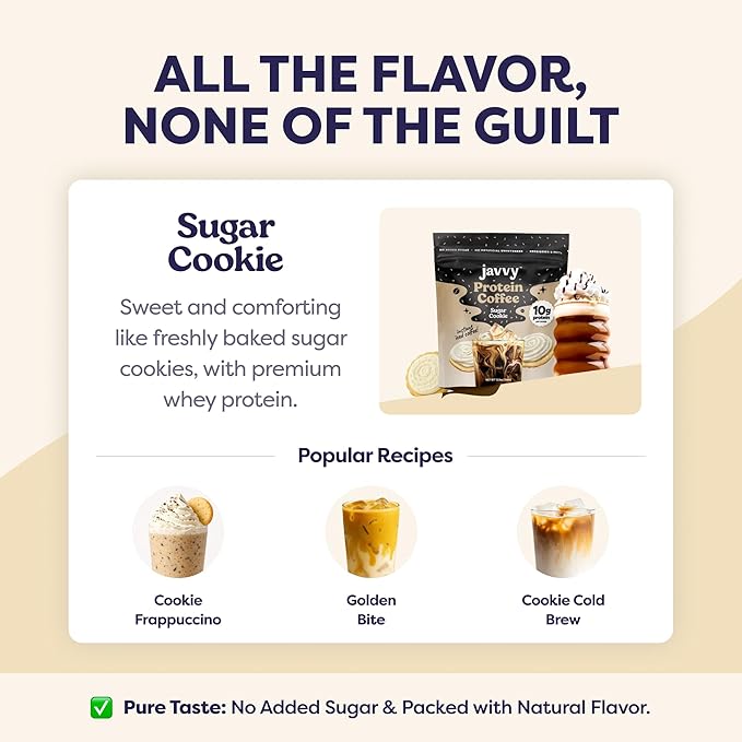 Sugar Cookie Protein Iced Coffee - Premium Whey Protein &amp Instant Iced Coffees - 100% Natural Cold Brew - Zero Artificial Flavors &amp Sweeteners 80 mg Caffeine No Added Sugar 20 Servings