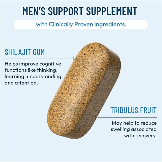 Men's Support Supplement - Ashwagandha Fenugreek Ginseng Maca Shilajit Gum &amp Tribulus Fruit Extract - 60 Tablets
