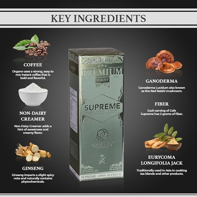 ORGANO Cafe Supreme 100% Ganoderma Lucidum with Ginseng (20 Sachets)
