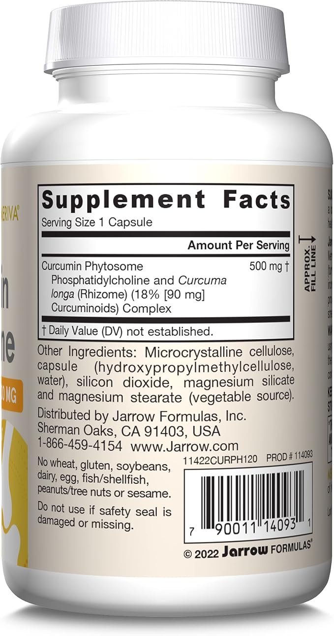 Jarrow Formulas Curcumin Phytosome 500 mg - Formulated with Meriva - Antioxidant Support Supplement - Joint Health &amp Support - 120 Veggie Capsules