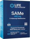 Life Extension Same S-Adenosyl-Methionine 400 mg Best-Selling Mood Health Liver Health and Joint Support Supplement Non-GMO Vegetarian Gluten Free 60 enteric-Coated Tablets