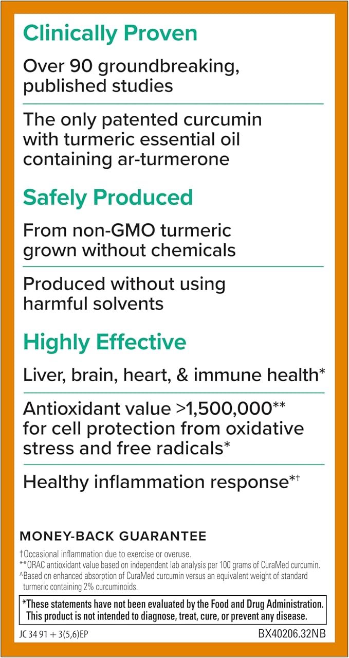 Terry Naturally CuraMed 375mg - Antioxidant Supplement for Brain &amp Immune Health Support - Dietary Supplement with Curcumin &amp Turmeric Essential Oil - Herbal Liver Support - 60 Softgels