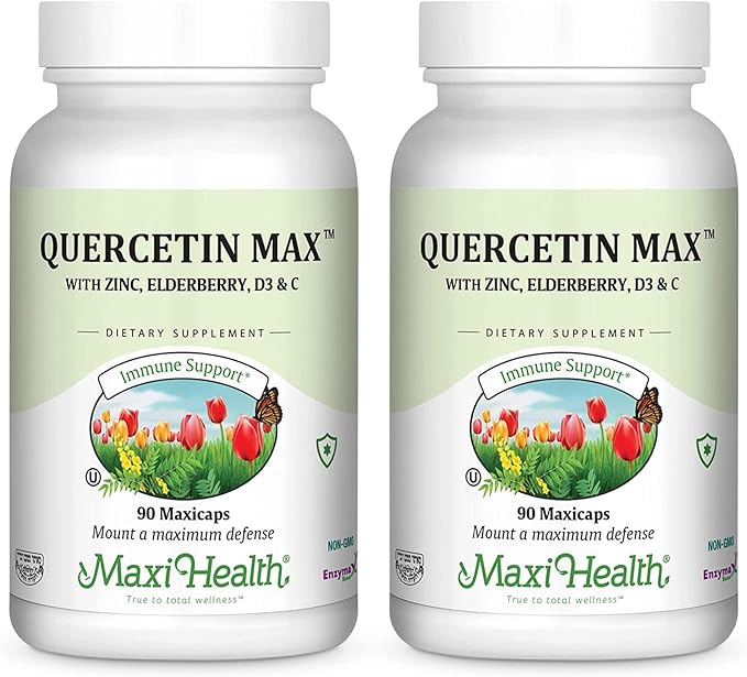 Maxi Health Quercetin 500mg Capsules – Zinc Supplements for Women and Men – Non-GMO Kosher and Gluten-Free Quercetin Supplements with Elderberry Vitamin C and Zinc (90 Veg Capsules Pack of 2)