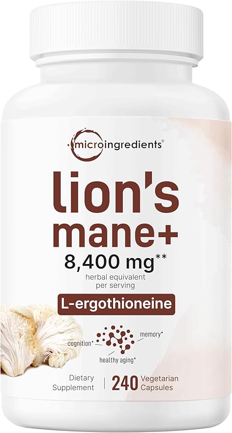 Micro Ingredients Multi Collagen Complex for Women &amp Lions Mane Supplement 240 Veggie Capsules Bundle 2 Pack | Grass-Fed Collagen Peptides | Superfood Mushroom Antioxidants with L-Ergothioneine
