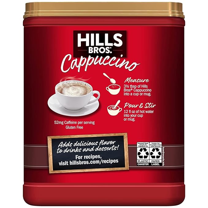 Hills Bros. Instant Cappuccino Mix Double Mocha 16 Ounces- Frothy Decadent Cappuccino with a Deep Rich Chocolate Flavor (Pack of 3)