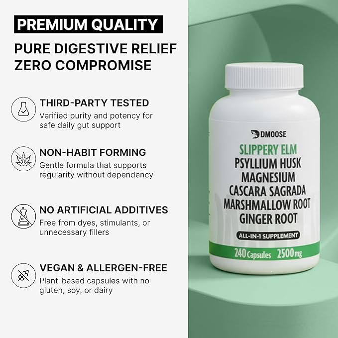 16 in 1 Slippery Elm Bark for Women &amp Men - Digestive Health &amp Leaky Gut Wellness Supplement - Probiotic Psyllium Husk Cascara Magnesium &amp Marshmallow Root Complex - DGL Licorice Extrac