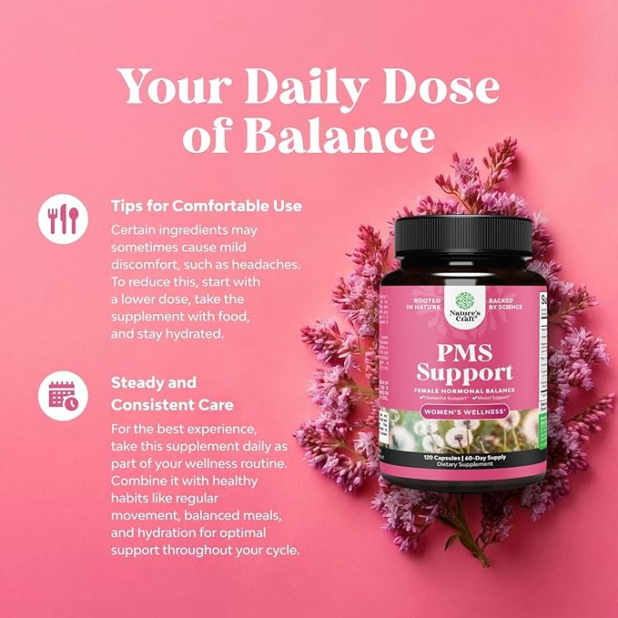 PMS Support Supplement for Women – Hormone Balance for Women &amp Menstrual Discomfort with DIM Chasteberry Black Cohosh &amp Ashwagandha - for Period Cramps Ease Menopause Bloating Mood Swing –