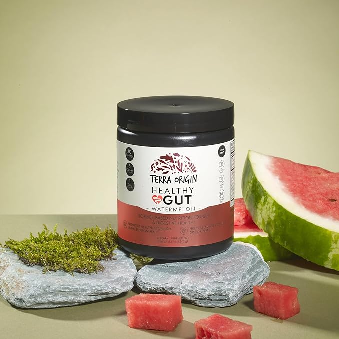 TERRA ORIGIN Healthy Gut Watermelon | 30-Servings with L-Glutamine Zinc Glucosamine Slippery Elm Bark Marshmallow Root and More!