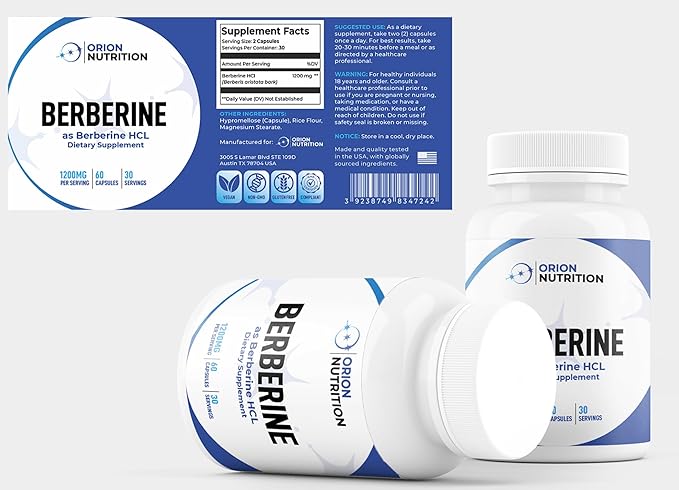Berberine HCl 1200mg 60 Vegetarian Capsules - Gluten Free &amp Non-GMO
