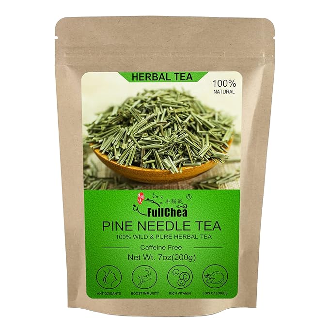 FullChea - Dried Pine Needle Tea - 7oz/200g - Premium Red Pine Needles Loose Leaf Herbal Tea - Non-GMO - Better Than White Pine Needle Tea - Caffeine-free - Cut &amp Sifted