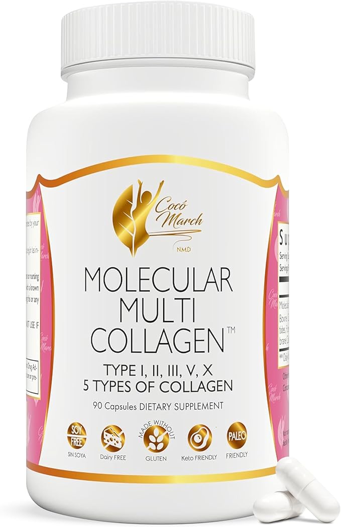 Cocó March N.M.D. Molecular Multi-Collagen - Types I II III V &amp X – Hair Skin Nails &amp Joint Support for Women &amp Men – Low Molecular Weight Collagen Gluten Free Dairy Free Soy Free