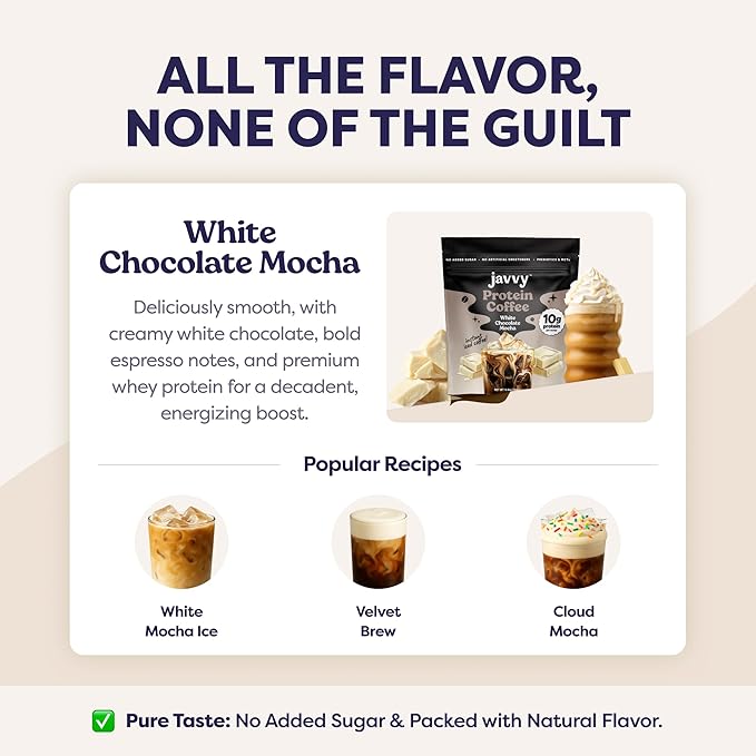 White Chocolate Mocha Protein Iced Coffee - Premium Whey Protein &amp Instant Iced Coffees - 100% Natural Cold Brew - Zero Artificial Flavors &amp Sweeteners 80 mg Caffeine No Added Sugar 20 Serv