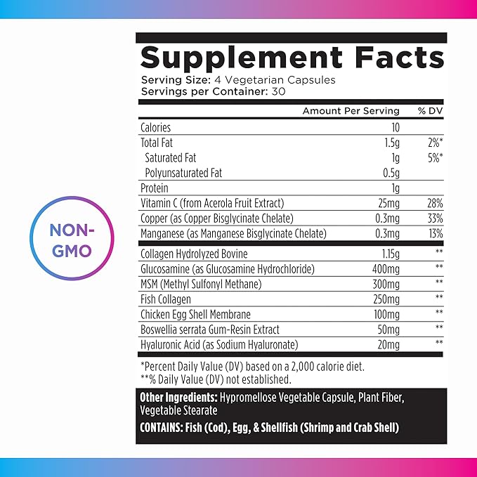 Livingood Daily Collagen + Joint Support Grass Fed Multi Collagen Peptides I III V X with Hyaluronic Acid Joint Support Supplement for Women &amp Men Hair Skin Nails Keto &amp Gluten Free 120 C