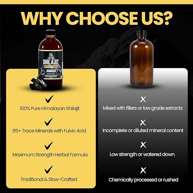 Herb To Body Pure Shilajit Bitter - 16oz Natural Herbal Tonic made with Wildcrafted Shilajit for Men Gold Grade Product for Wellness and Detox Support