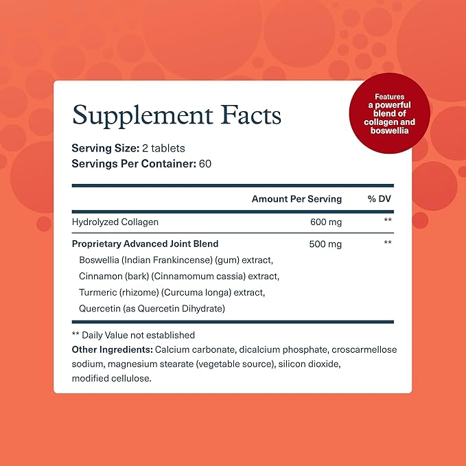 Youtheory Joint Collagen Advanced - Contains Undenatured Type II Collagen &amp Herbal Ingredients - Contains Bovine Source - Shellfish Free - 120 Tablets (60-Day Supply)