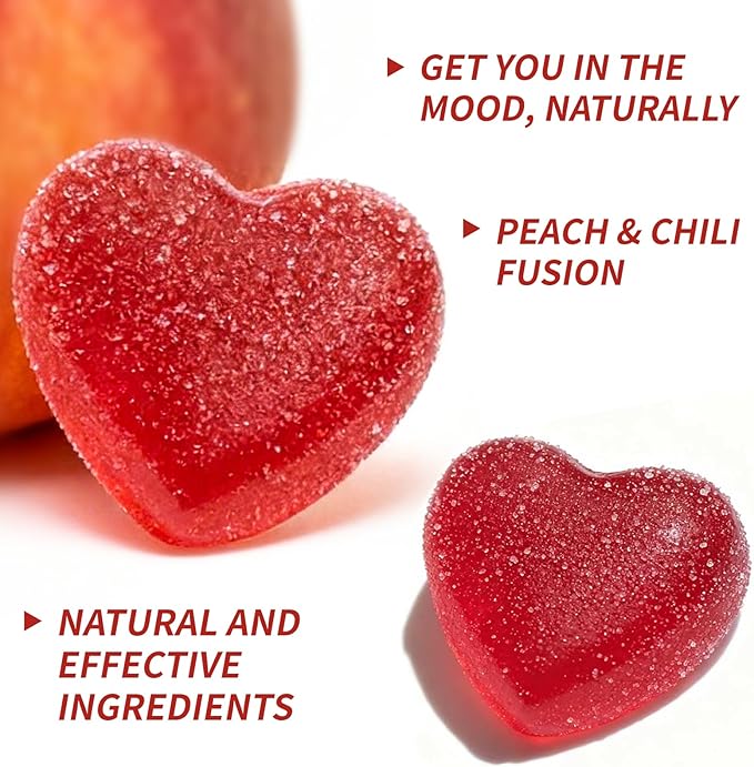 Spicy Square Gummy Heart-Shaped Intimacy Gummies with Muira Puama Chili Pepper Maca&amp Epimedium for Promote Hormone Balance Vegan Peach Flavor (60 Gummies)