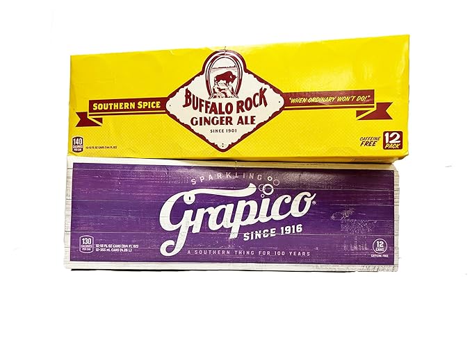 Buffalo Rock Ginger Ale Soda Pop Grapico Sparkling Grape Softdrink Variety 12 oz 12 Pack Cans (one case each 24 cans)