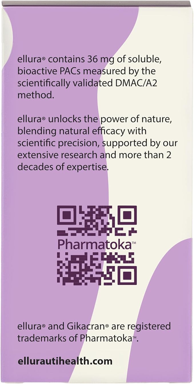 ellura 36 mg Clinically Backed Soluble Bioactive PACs – 100% Concentrated Cranberry Fruit Juice Extract for Urinary Tract Health 90 Capsules