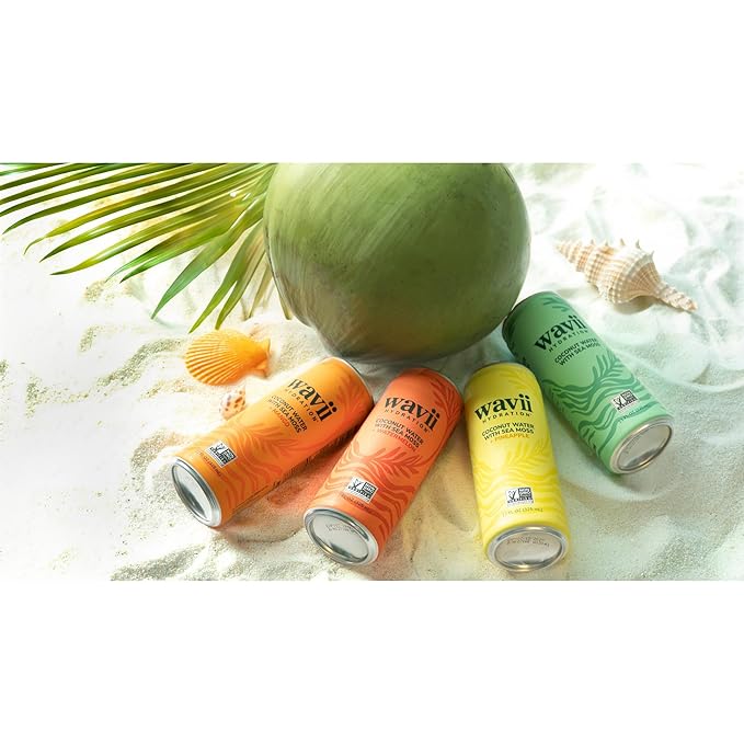 Wavii Hydration Organic Coconut Water with Organic Sea Moss plus Mango 11 fl oz Cans Pack of 12 – Clean Refreshing Hydration with Naturally Occurring Electrolytes No Added Sugar Non-GMO