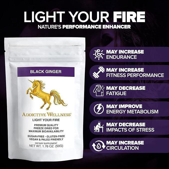 Addictive Wellness Thai Black Ginger for Men Thai Ginger Supplement to Support Energy Metabolism Endurance &amp Performance Freeze Dried Black Ginger Powder 50 Grams (1.76 Ounce) Vegan &amp Pal