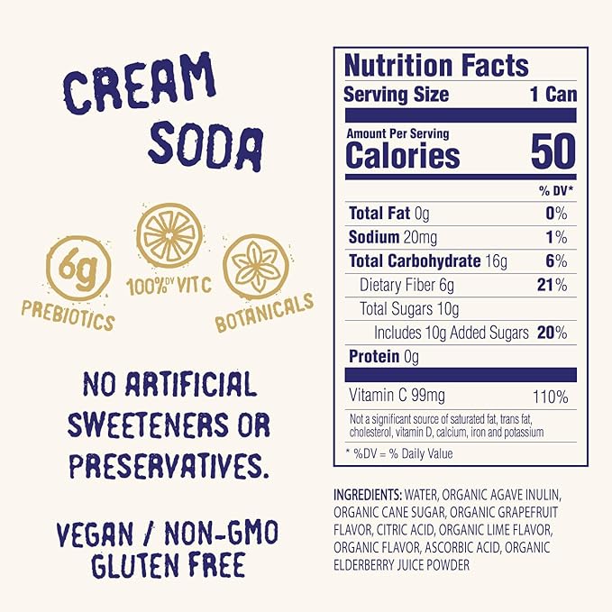 Daytrip Organic Sparkling Prebiotic Soda Low Sugar Soda and Low Calorie Healthy Soda Alternative Prebiotic Drink for Gut Health Drink and Digestion Refreshing Functional Beverage with Plant-Based F