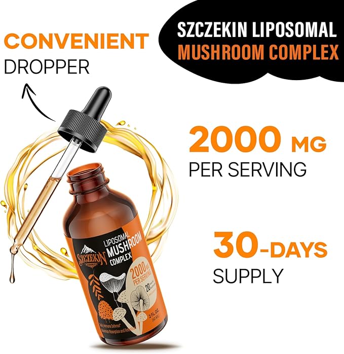 Liposomal Mushroom Complex Drops 2000 MG - 20 Organic Mushroom Extracts - Advanced Liquid Formula for Immunity Cognitive and Memory - Lions Mane Supplement Reishi Cordyceps Chaga 90 Servings