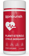 UpNourish Plant Sterols Citrus Bergamot Supplement for High Cholesterol with CoQ10 Omega 3 Olive Leaf Turmeric Curcumin Black Garlic and Niacin - 120 Softgels