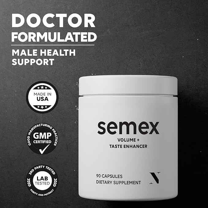 SEMEX Semen Volume Booster – Doctor Formulated Natural Support for Male Sperm Health Load Volume Boost &amp Stamina – Non-GMO Vegan Gluten-Free Fertility Supplement Made in USA - 90 Count