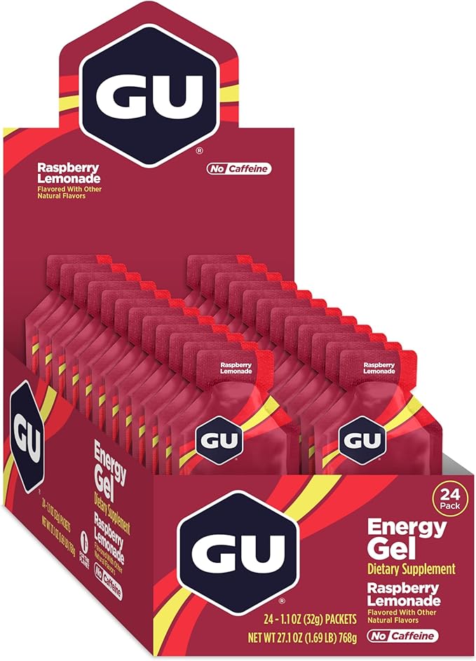 GU Energy Original Sports Nutrition Energy Gel Vegan Gluten-Free Kosher and Dairy-Free On-the-Go Energy for Any Workout 24-Count Raspberry Lemonade
