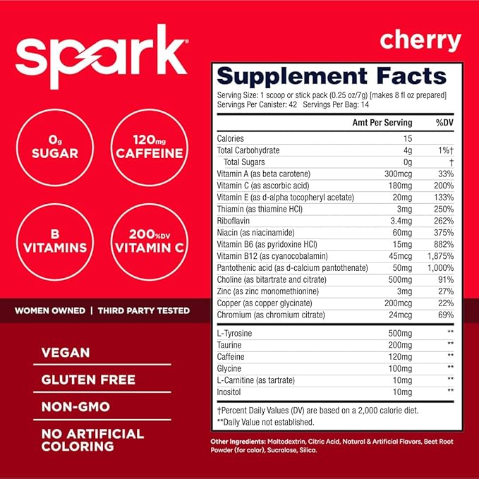 AdvoCare Spark - Energy Drink Mix - Vitamin &amp Amino Acid Supplement - Supports Energy &amp Focus* - Portable Immune Support* - Sugar-Free - Cherry 14 Stick Packs (3.5 oz)