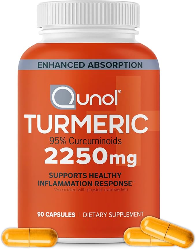 Qunol Turmeric Curcumin 2250mg Black Pepper Extract for Enhanced Absorption Supports Healthy Inflammation Response and Joint Health Dietary Supplement Vegetarian Formula 90 Capsules