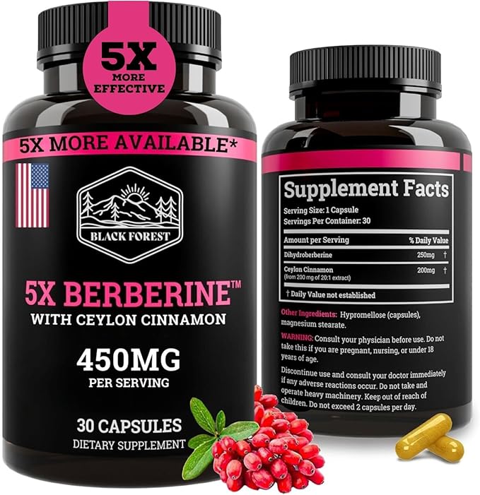 Black Forest 5X Berberine a Dihydroberberine Supplement (Super Berberine Now 5X More Effective Than Regular Berberine HCL) Best Dihydroberberine with Ceylon Cinnamon - Similar to Berberine Phytosome