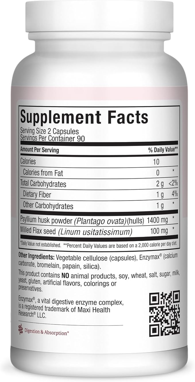 Maxi Health Fibermax Supreme – Fiber Capsules for Gentle Digestive and Gut Support – Vegetarian Psyllium Husk Capsules – Kosher Fiber Supplement for Men and Women (180 Count)