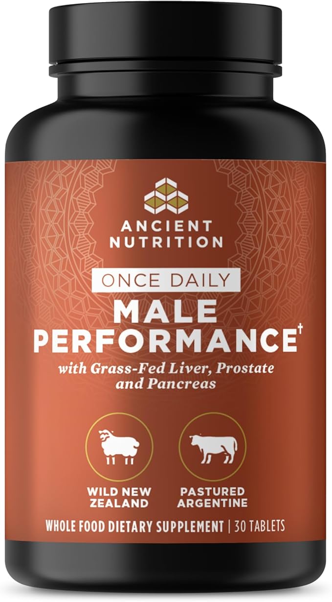 Ancient Nutrition Organ Supplements for Men Once Daily Grass-Fed and Wild Organ Complex Tablets Liver Prostate Pancreas Supports Male Performance Healthy Aging 30 Ct