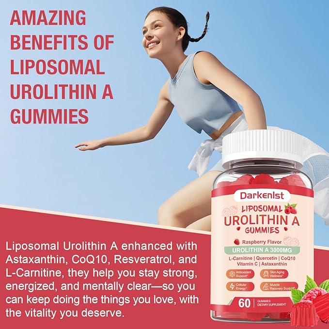 2 Pack Liposomal 3000mg Urolithin A Gummies Complex CoQ10 Resveratrol L-Carnitine Quercetin Astaxanthin | 7-in-1 Mitochondrial Support Supplement for Cellular Support Vitality &amp Wellness Agin