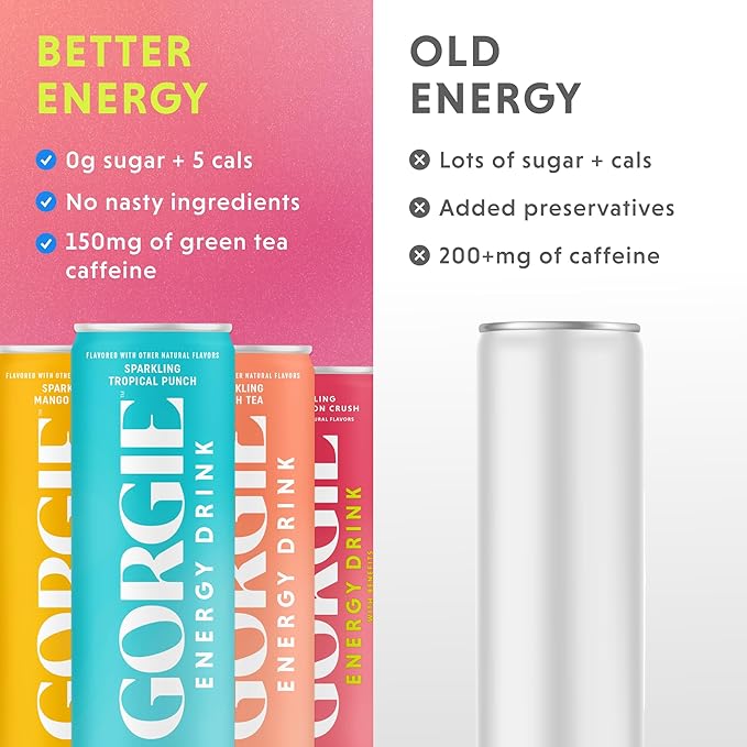 GORGIE Sugar Free Natural Energy Drinks BestSellers Variety (12 Pack) - Healthy Energy Drinks - Natural Coffee Replacement with Green Tea Caffeine and Biotin - 150mg Caffeine Vegan &amp Low Calori