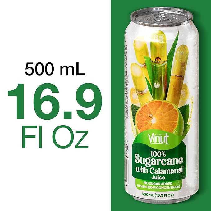 VINUT 100% Sugarcane with Calamansi Juice No Added Sugar Not From Concentrate 16.9 fl oz (500 mL) Can Pack of 6