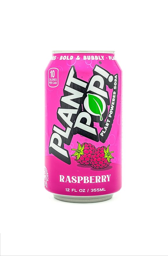Plant Pop | Multifunctional Prebiotic Soda | Raspberry | 10 Calories | Natural fruity flavors | Made with Organic Plant-Based Ingredients | Caffeine Free | 12oz (12 pk) cans