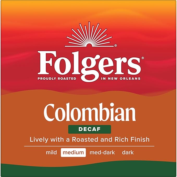 Folgers Colombian Decaf Coffee Medium Roast Keurig K-Cup pods 10 Count Box (Pack of 6)