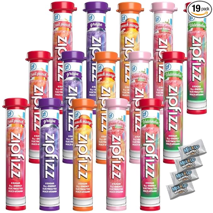 Zipp Hydration Variety Pack - 5 Top Flavors 15 Tubes - Sugar Free Electrolytes Powder Packets for Instant Hydration Travel Essentials + 4 MIMM MInts | Bundled by Mix It Up Munchies | Healthy Gift Box