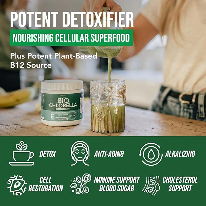 Organic Chlorella Powder – Raw &amp Sun-Grown – Nutrient-Dense Green Algae with CGF (Chlorella Growth Factor) Supports Overall Well-Being and Vitality – Vegan-Friendly – 75 Servings (225g)