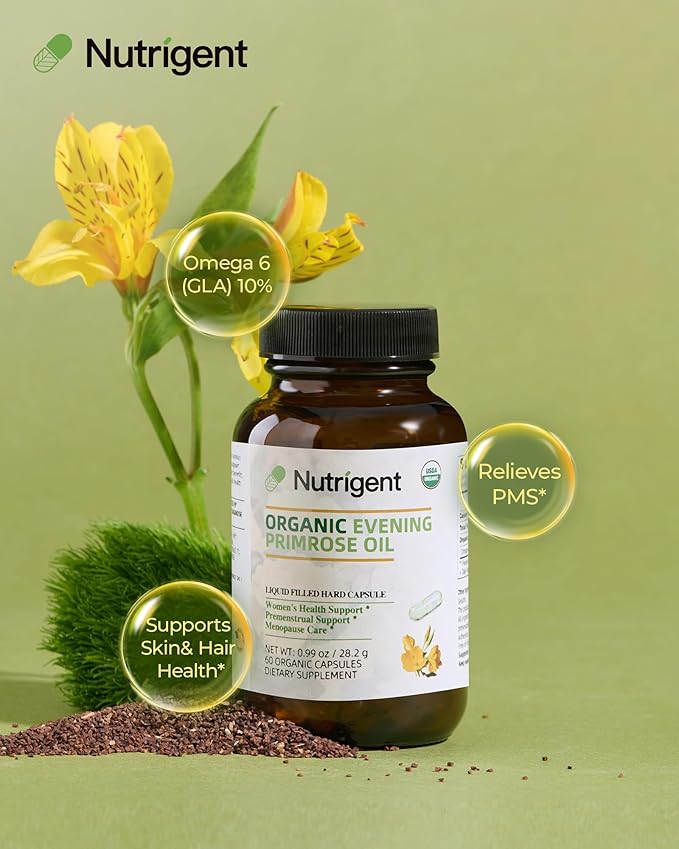 Organic Evening Primrose Oil Supplement 940 mg 100% Pure with 10% GLA High Absorption Liquid Organic Capsules Promotes Women's Health &amp Skin Health Cold Pressed 60 Count