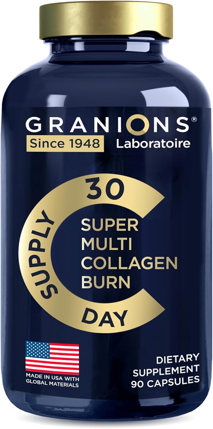 Granions Thermogenic Hydrolyzed Collagen Burn - Hyaluronic Acid Vitamin C - Cellulite Defense and Dermal Repair Multi Collagen Peptides Capsules for Women and Men - 90 Pills