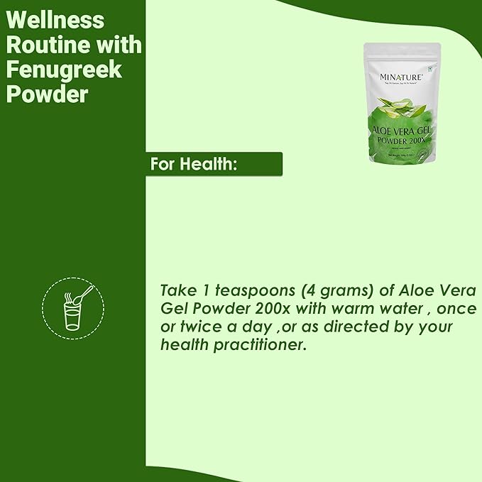 Aloe Vera Gel Powder 200x by mi Nature | Natural and Pure | Aloe Barbadensis | 100g (3.5oz) | Highly Concentrated (200x) | Digestive Support | Suitable for Cosmetic formulations