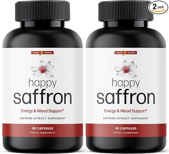 Ultra6 Nutrition Happy Saffron Supplements - 100% Pure Saffron Extract Supplement for Eye Health Support - Mood Enhancer for Women &amp Men (Pack of 2)