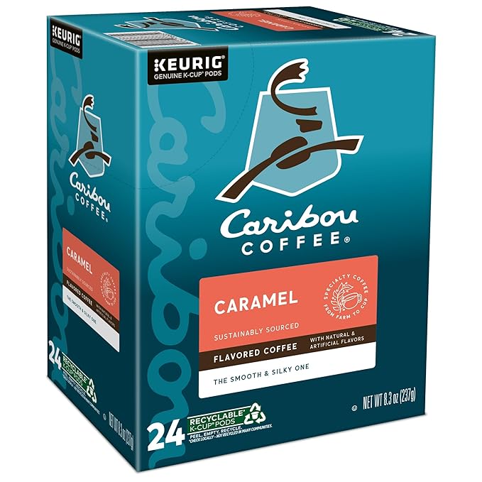 Caribou Coffee Caramel Flavored Coffee Single Serve Keurig K-Cup Pods Medium Roast Coffee 96-Count Box (Pack of 4)